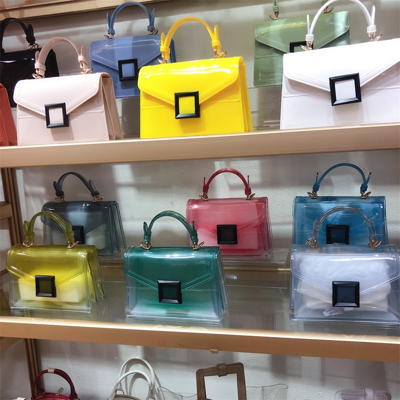 Clearance jelly bag, transparent pvc women's bag, gradient color small square bag, handbag, single-shoulder crossbody women's bag in stock undefined
