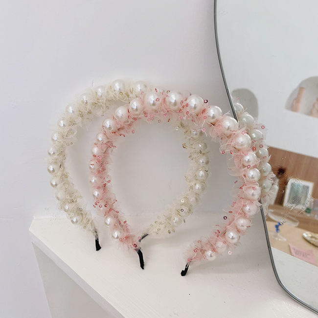 Korean Fashion Mesh Headband Fine-edge Large Pearl Headband Hair Bundle Wholesale Nihaojewelry display picture 6