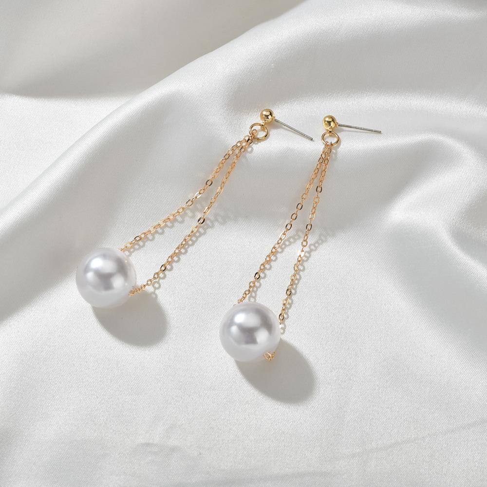 Earrings Classification Wedding, Travel Occasion Geometric Pattern Simple  New Long Pearl Design Earrings Wholesale