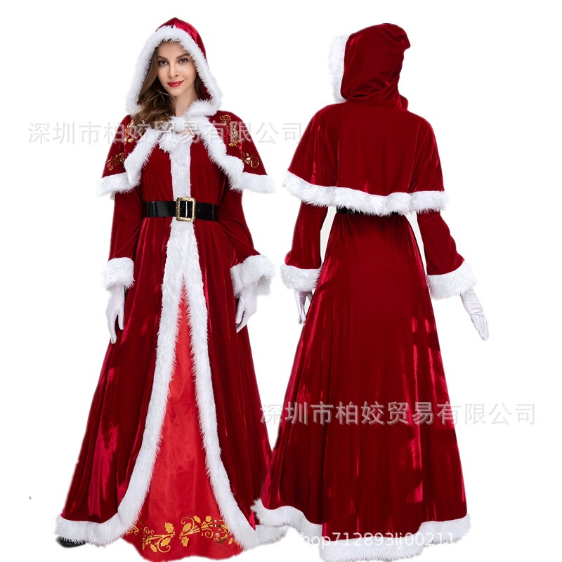 2020 New Red Shawl Christmas Dress Christmas Costume Annual Meeting Dress European and American Christmas Party Performance Dress