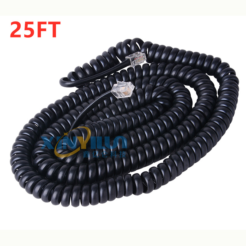 25英尺电话机线 电话曲线 听筒线 手柄线 4p4c RJ9 RJ10 RJ22黑色