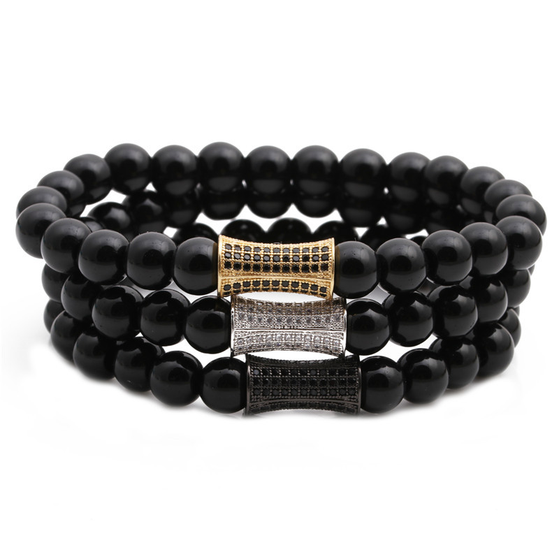 Pulsera Con Cuentas De Piedra Negra Mate display picture 2