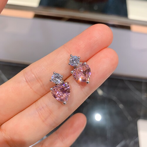 Zhuang Sheng Sheng Jewelry Bestselling Fake Colorful Gemstone Pink Diamond Heart Shape Pendant Necklace Heart Shape Earrings Set