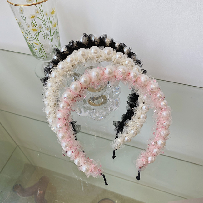 Korean Fashion Mesh Headband Fine-edge Large Pearl Headband Hair Bundle Wholesale Nihaojewelry display picture 9