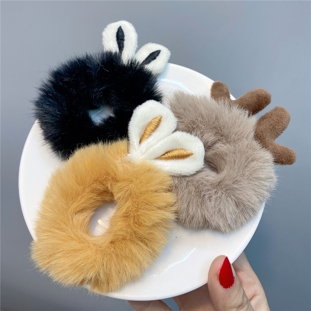 New  Plush Bunny Ear Hair Tie Cute Rabbit Fur Hair Ring display picture 15