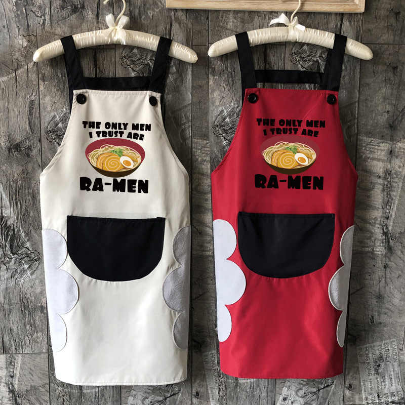 Lindo delantal doméstico de la pareja cocina impermeable a prueba de aceite de la moda de las mujeres ropa de trabajo japonesa sobretodo Impresión de logotipo impreso