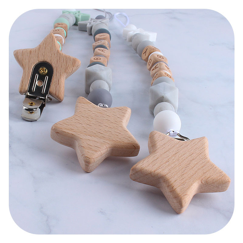 Creativo DIY bebé Haya estrella de cinco puntas chupete clip bebé nombre silicona estrella de cinco puntas chupete cadena