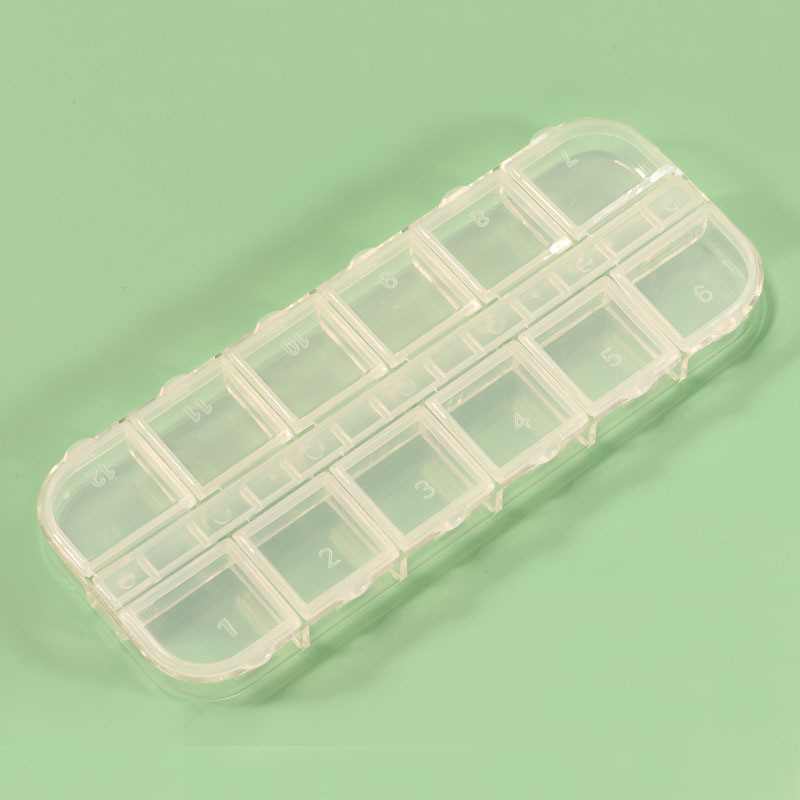 Fábrica al por mayor de uñas 12-rejilla larga caja de almacenamiento transparente acrílico joyería rhinestone caja de embalaje caja larga