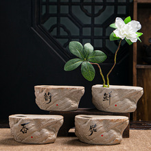陶瓷花瓶复古仿石头花器酒店用品休闲场所餐饮美食馆花插摆件批发