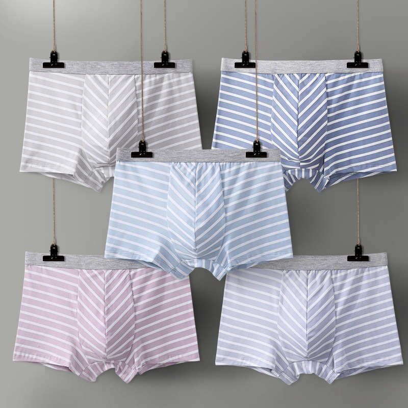 95% cotton men's underwear sexy striped 3D no trace four-polent pants trend personality loose large size laden pants