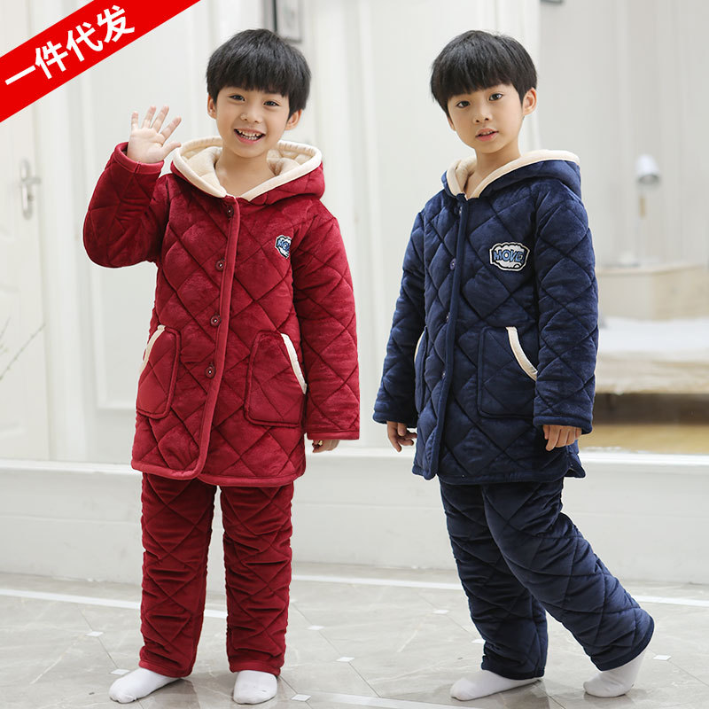 children Flannel pajamas thickening 2021 winter new pattern Hooded children Home Furnishings Plush baby pajamas wholesale