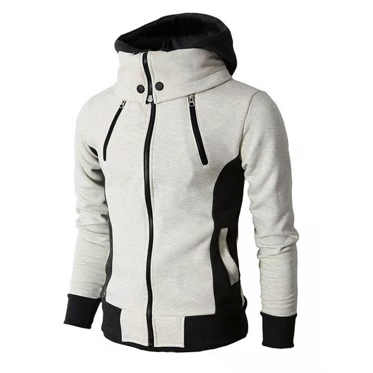 Foreign Trade New Men's Double Zipper Fake Two-piece Hooded Sports Cardigan Casual Hooded Sweater Youth Jacket