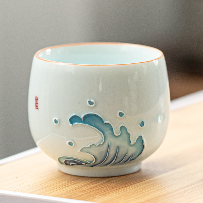 Taza de té de Kung Fu pintada a mano de cerámica taza de té del hogar taza de té pequeña japonesa en relieve grande