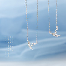 s925银项链女款韩版小清新可爱千纸鹤甜美飞翔的动物锁骨链设计感
