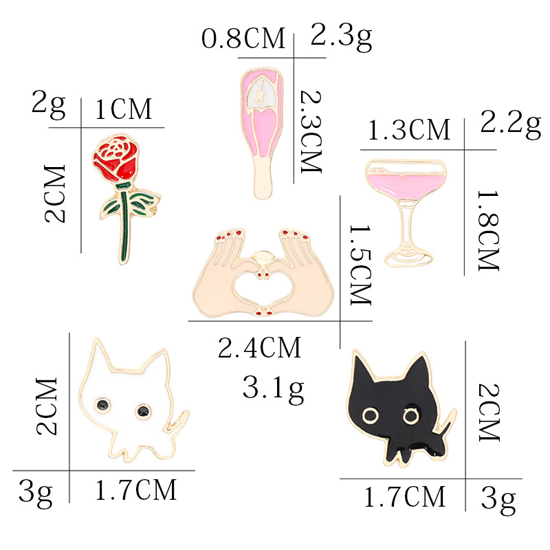 Cartoon Cute White Honeymoon Wine Bottle Cup Cat Rose Flower Heart Brooch display picture 1