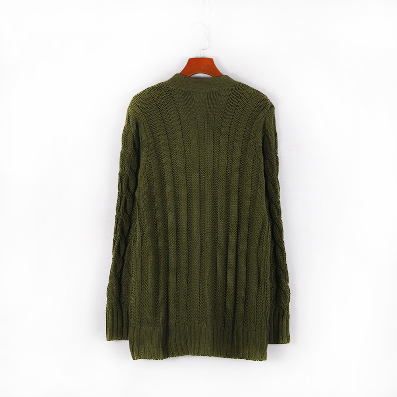 Single-Breasted Coarse Twist Long-Sleeved Knitted Sweater Cardigan NSSX104236