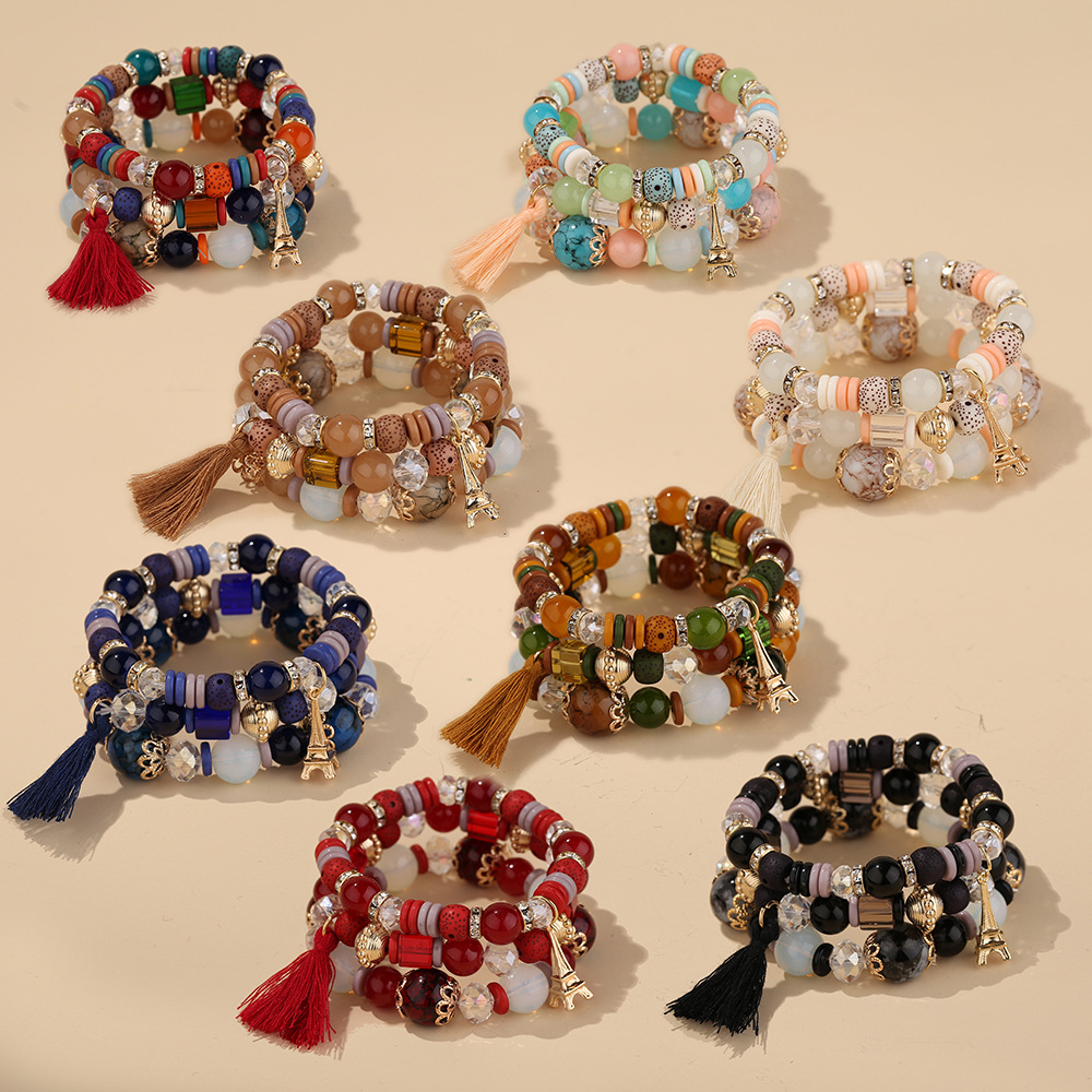 80g Weight Bracelets Classification 1 Piece Quantity Holiday, Travel Occasion Artificial Crystal, Glass Material Colorful Pattern Women'S Gender Beaded, Tassel Design Ethnic Style Style Ethnic Style Colorful Arylic Artificial Crystal Glass Beaded Bracelets Wholesale 8