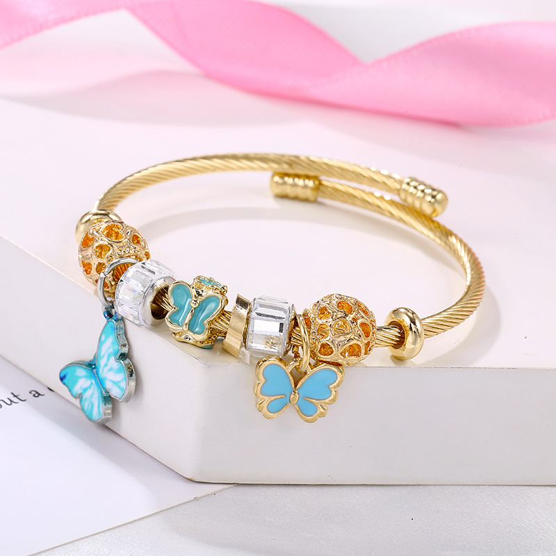 Mode Papillon Acier Au Titane Bracelet Peinture Strass Acier Inoxydable Bracelets display picture 4