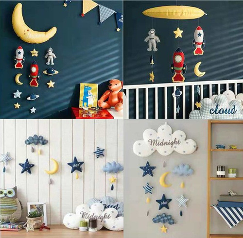 Korean ins creative wall hangings bed bell children's room soft wall decoration Nordic style rocket DIY