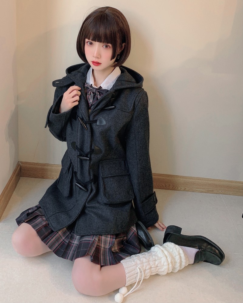 日本代购同款毛呢外套JK制服牛角扣大衣女学院women woolen coat