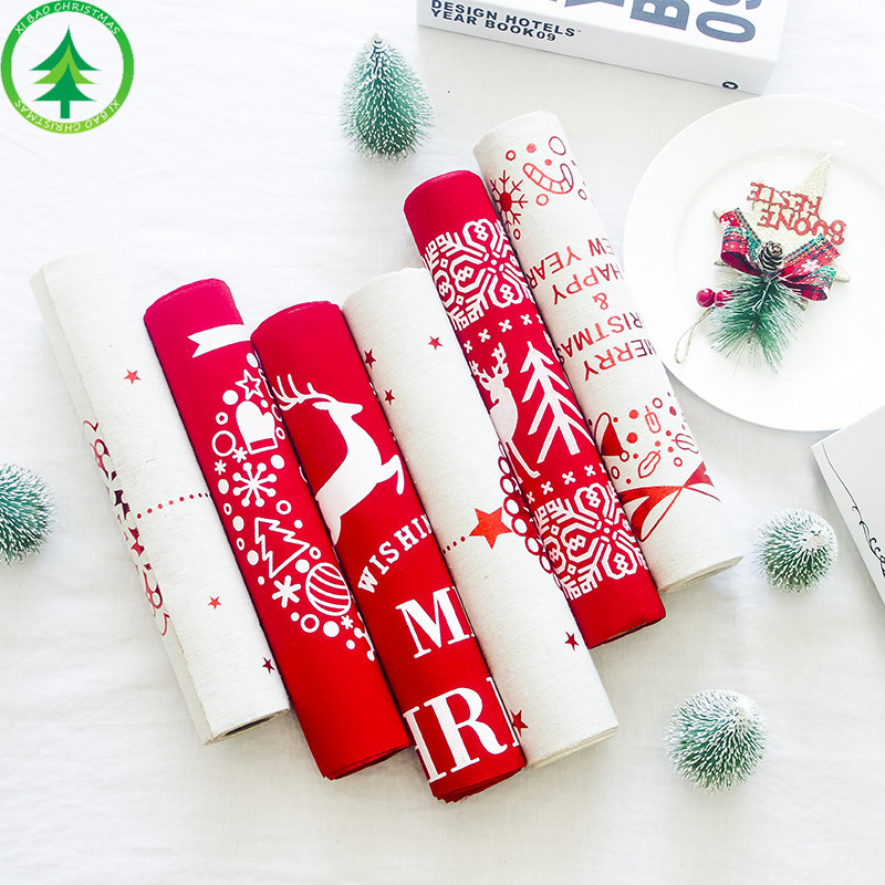 代发圣诞节装饰用品新款创意圣诞节棉麻印花桌布旗麋鹿桌旗