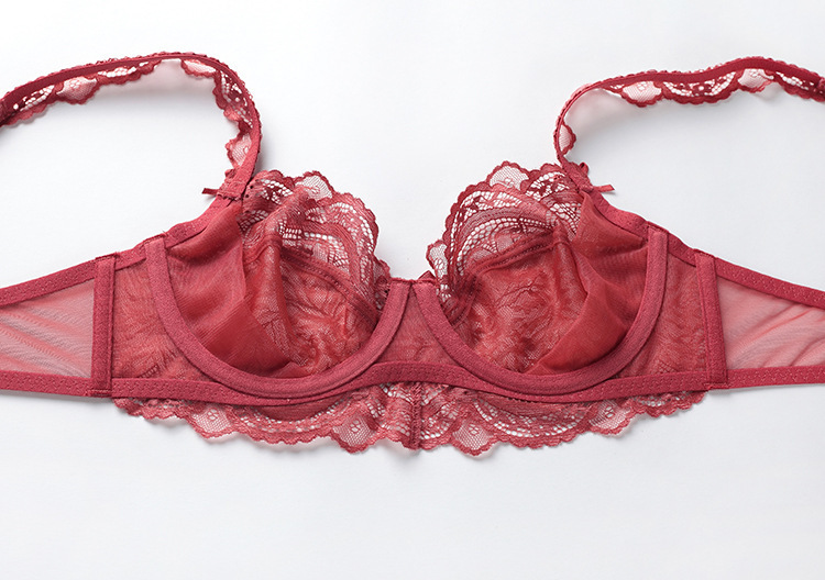 Conjunto de sujetador bordado ultrafino transparente sexy sin esponja NSXQ13097