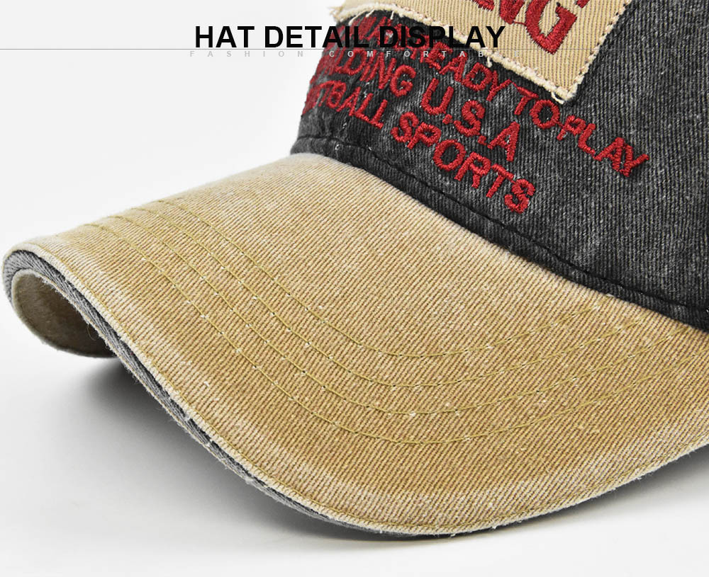 New washed three-dimensional baseball cap with patchwork denim patch embroidered duckbill sunshade hat_voghion.com
