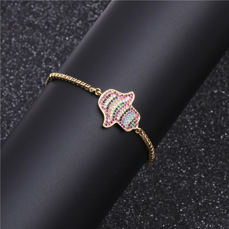 Croix-frontière Vente Chaude Diable Oeil Bracelet De Cuivre Micro Incrusté Zircon Valentine De Palme Jours De Traction Réglable Bracelet Personnalisation display picture 8