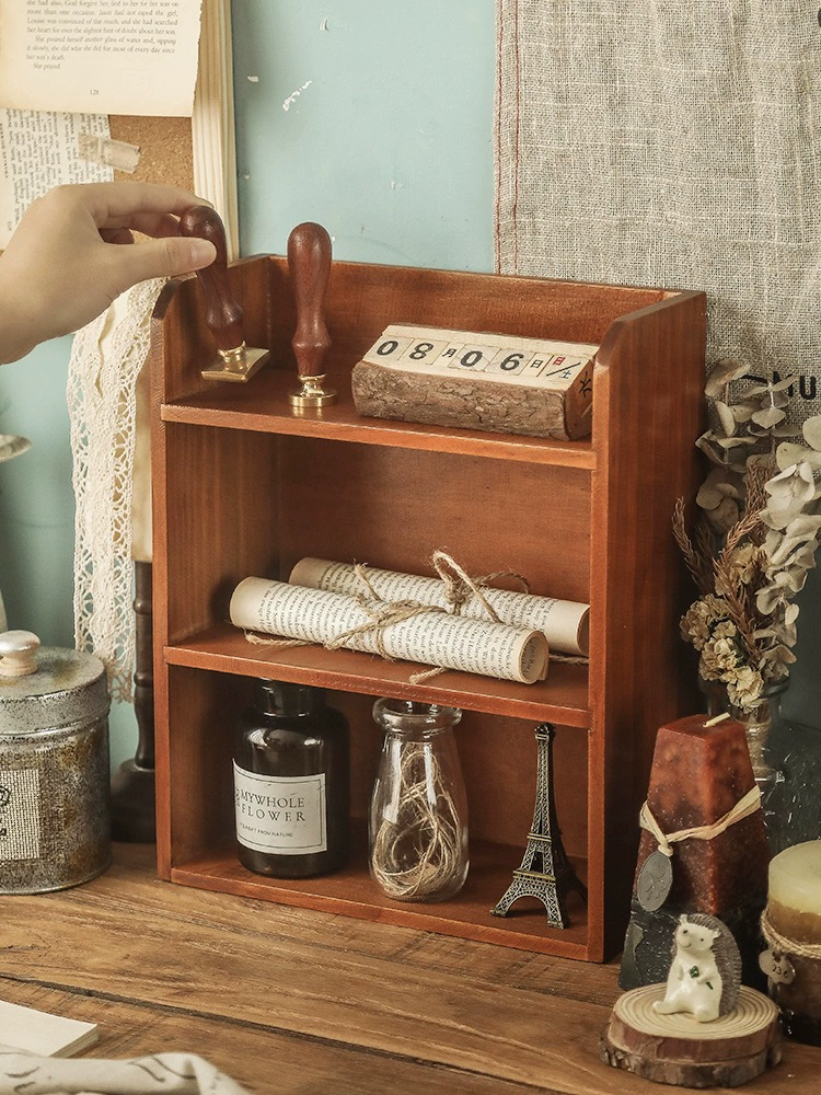 Настольная кружка, коробка для хранения Zakka, деревянный настольный шкафчик, настенное ретро крепление