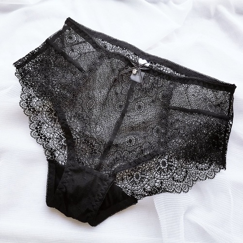 Summer new lace women's mid-waist thin underwear Japanese girls black hip-covering breathable women's briefs