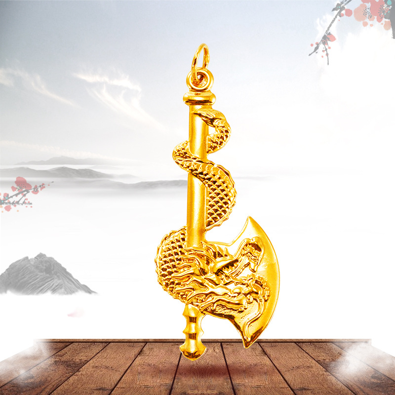 Estilo étnico en línea rojo transmisión en vivo hacha colgante vietnam arena oro hombres y mujeres imitación dragón chino 24k oro joyería al por mayor