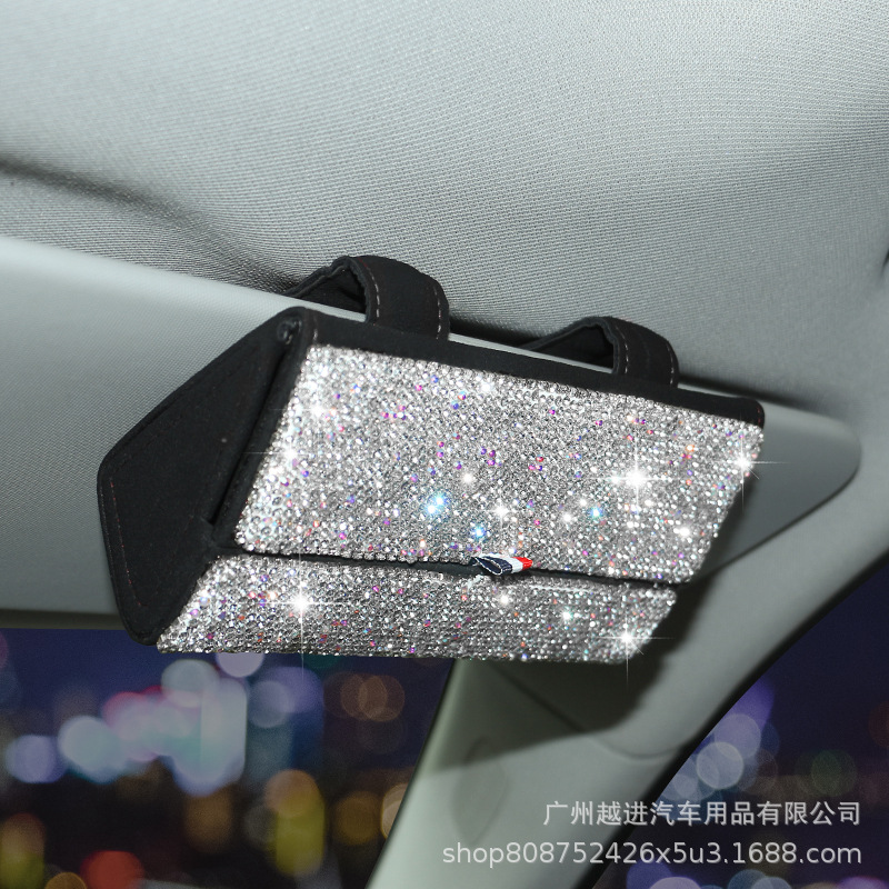 Car Glasses Case Multifunctional Car Sun Visor Glasses Clip Storage Box Diamond-encrusted Cute Cartoon Lady