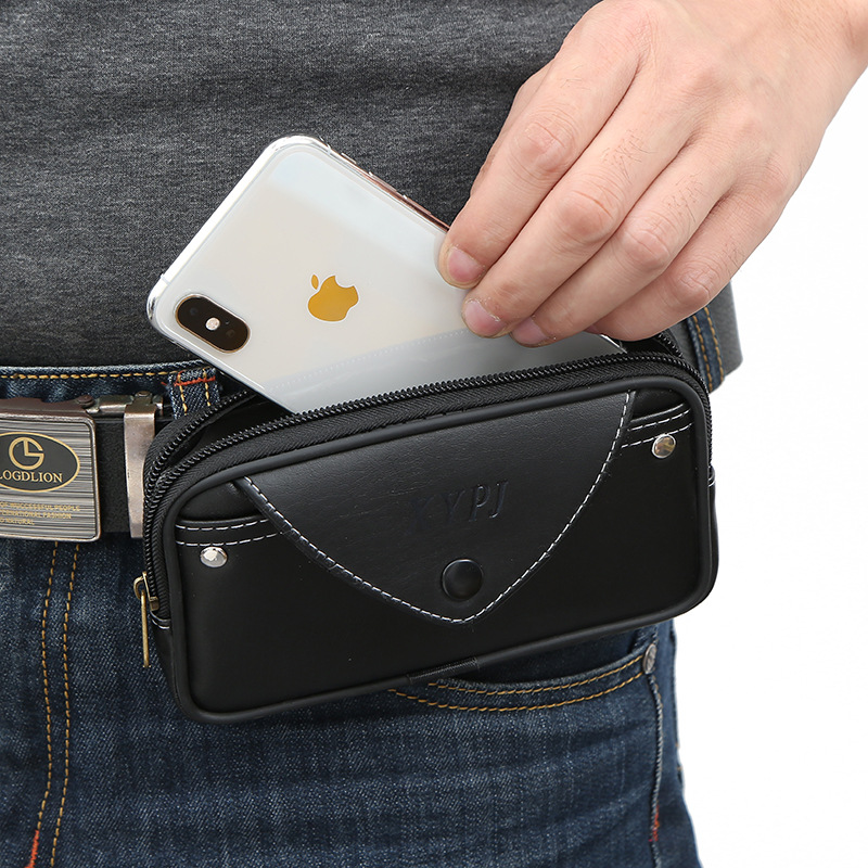 New Selling Male Casual Elephant Pattern Single Buckle Waist Pack Single Buckle Ultra-Thin Leather Mobile Phone Bag With Zipper Item Picture