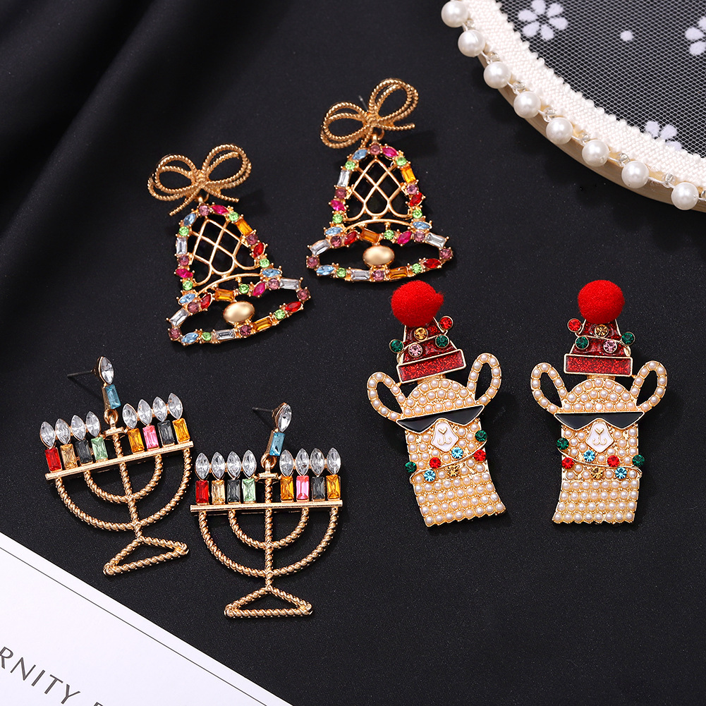 Christmas Series Colorful Diamond Candlestick Earrings display picture 1