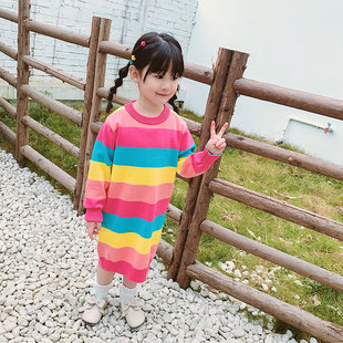 Children's cotton sweater spring new pullover bottoming sweater dress Rainbow Girls knitted cardigan wholesale