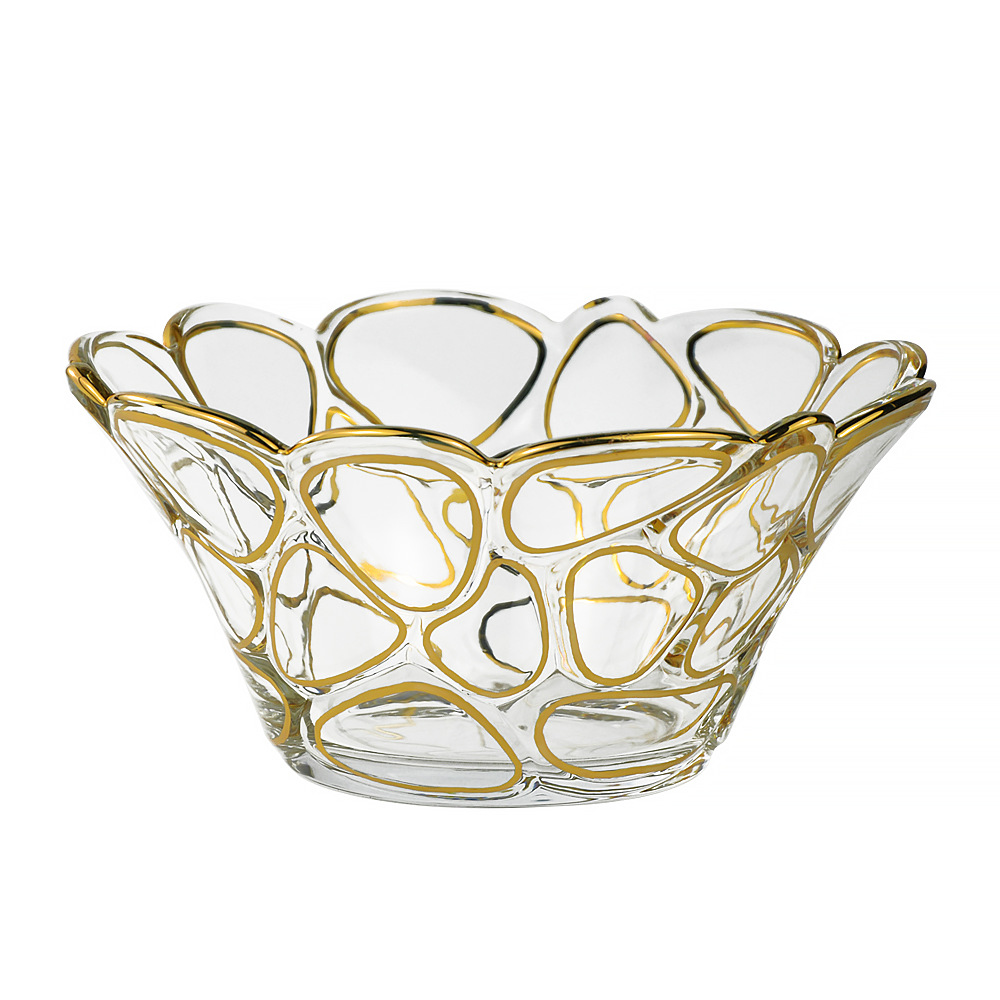 创意金边水晶玻璃果盘时尚欧式水果盘大果盆果斗干果盘子家居摆设
