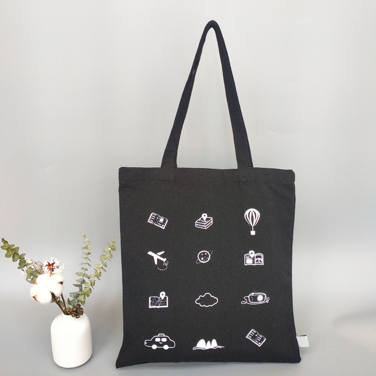 厂家定制黑色单肩帆布袋手提袋 广告袋定制小耳朵丝印热转印图案