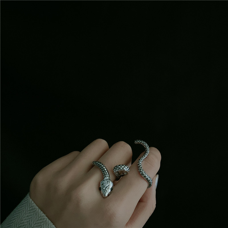 retro antique silver snake totem gemstone diamond exaggerated opening bracelet