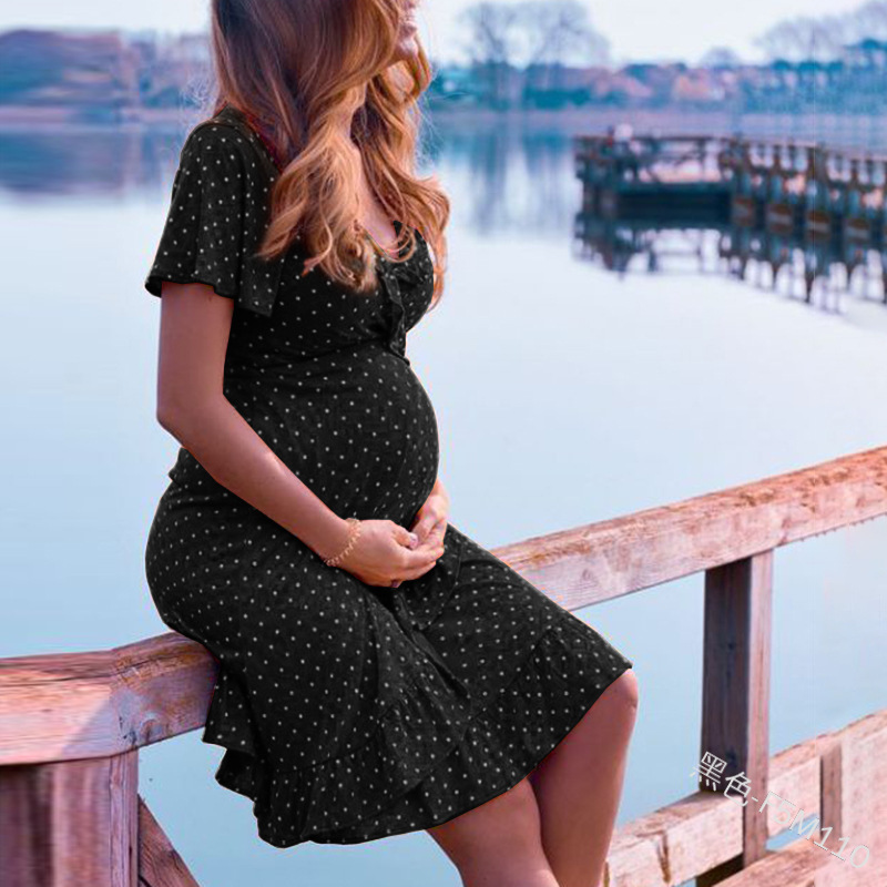 Europe and america 2020wish summer new women's polka dot dress ruffled skirt maternity skirt F5M110 Amazon