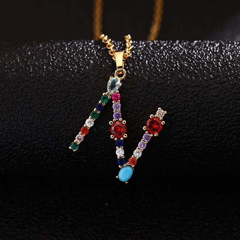 Lady Letter Agate Plating Zircon Pendant Necklace 1 Piece