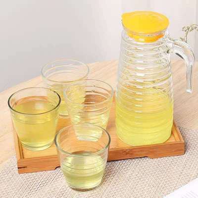 橫紋條紋波紋壺水具五件套  玻璃冷水壺螺紋水具茶具三件套禮盒