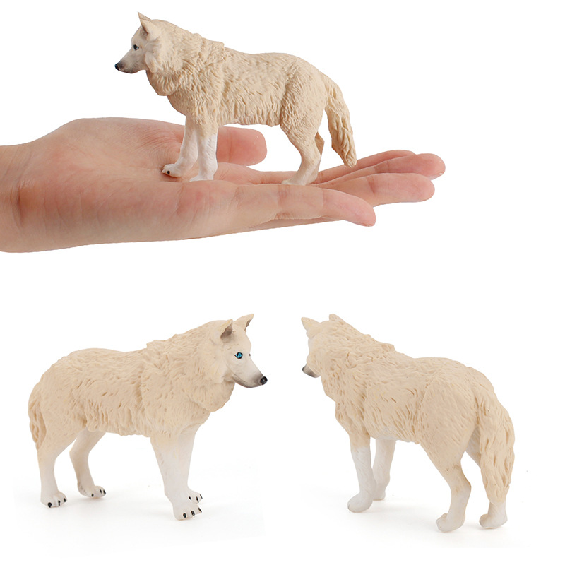 Exportación transfronteriza venta caliente modelo de animales forestales para niños lobo blanco sólido rugido lobo adornos de arena creativos