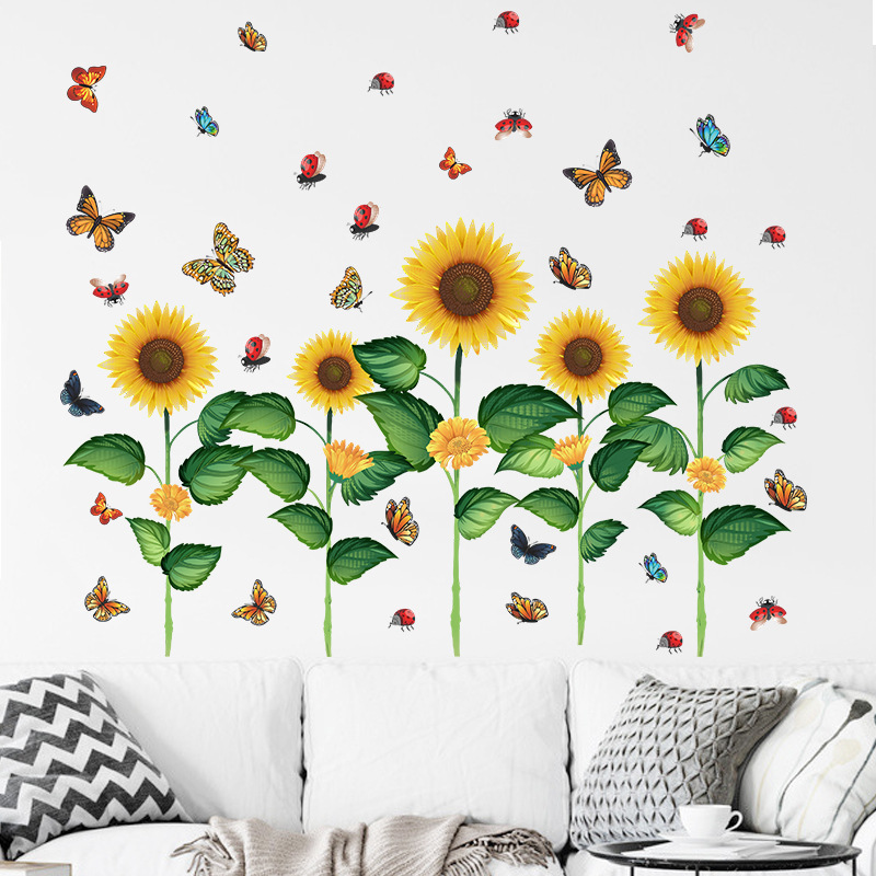 neue Wand Schmetterling Sonnenblume Sockel Wohnzimmer Schlafzimmer Kindergarten Layout Wandaufkleberpicture2