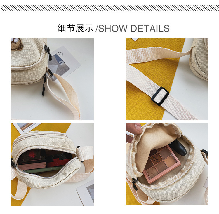 Korean Fashion Vintage Sense Cute Cartoon Bear Canvas Shoulder Bag Japanese Harajuku Student Mobile Phone Crossbody Bag  Wholesale Nihaojewelry display picture 43