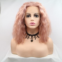 欧美时尚化纤假发女淡粉色短发蛋卷发高温丝头套批发