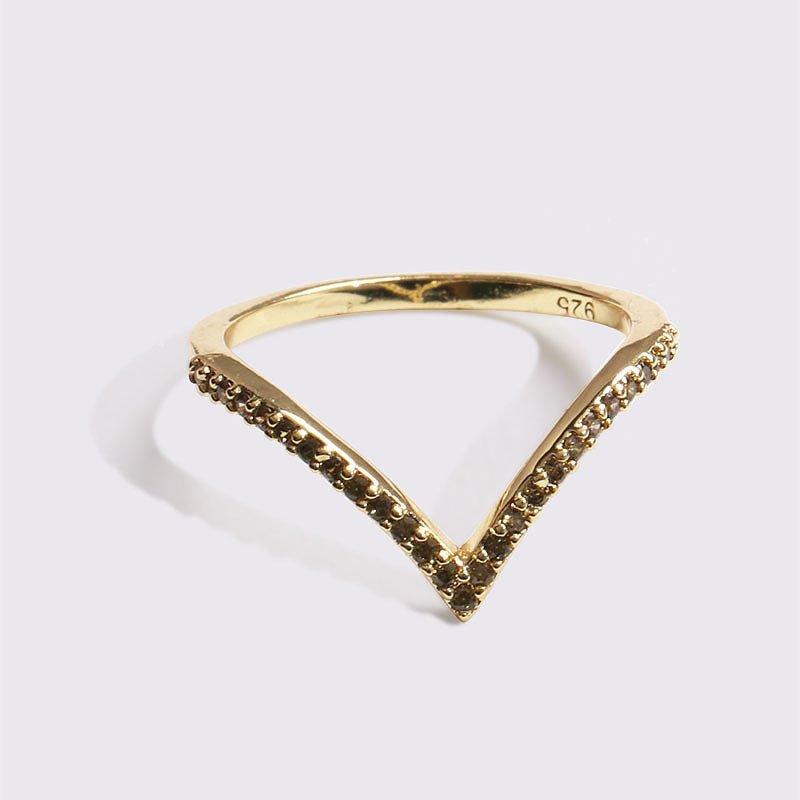 Hot Selling Copper Fashion Gold Plated Colored Zircon Ring V Type ring wholesale nihaojewelry