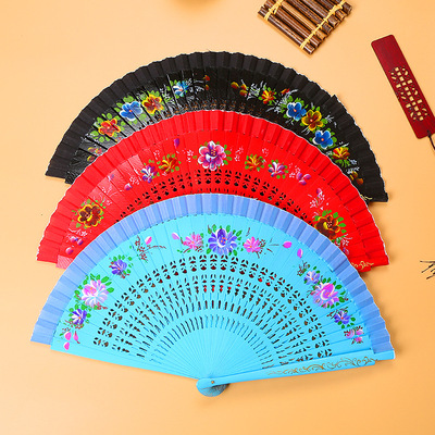 西班牙扇易开合手绘木质扇旗走秀配饰扇子 中国风折叠扇子烤漆边