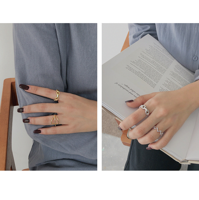 Korean S925 sterling silver twist chain open ring