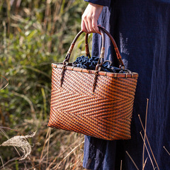 Japanese style bamboo bag, handmade retro bamboo bag, bamboo basket, Chinese style tea bag, tea set storage bag, handbag