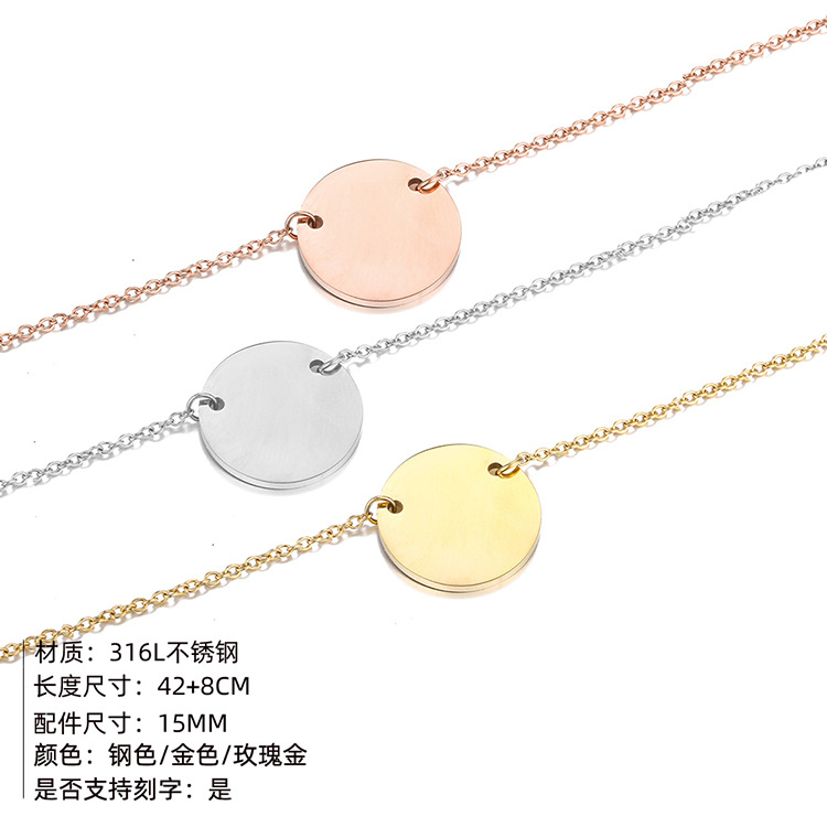 316l Titanium Steel Round Pendant Lettering Necklace Gesture Clavicle Chain display picture 3